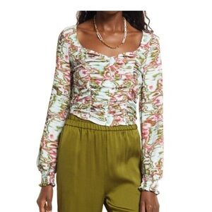 Open Edit Ruched Crop Top In Blue- Green Ripple